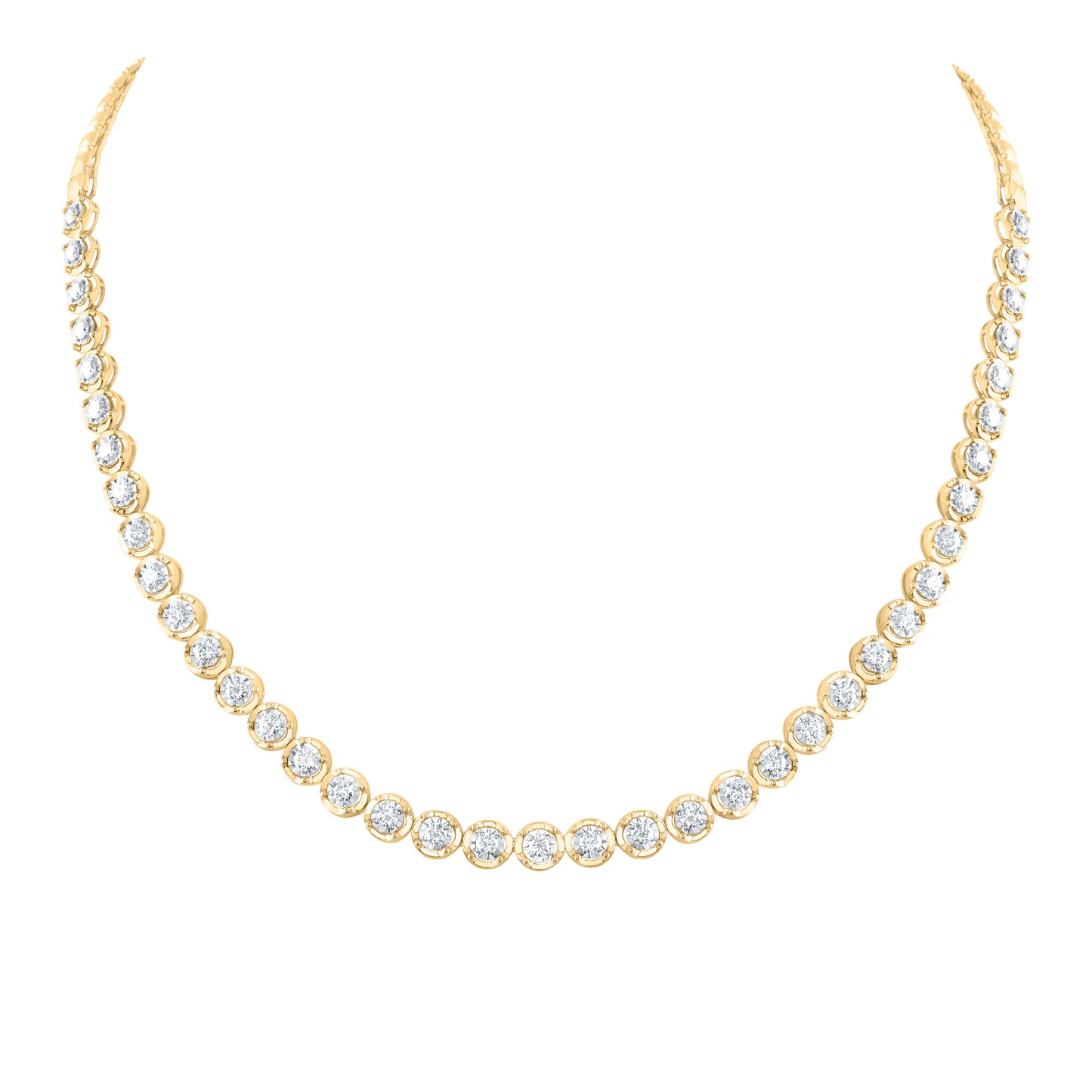 14kt Yellow Gold 3 Cttw Diamond Fashion Tennis Necklace, Length: 18 Inch