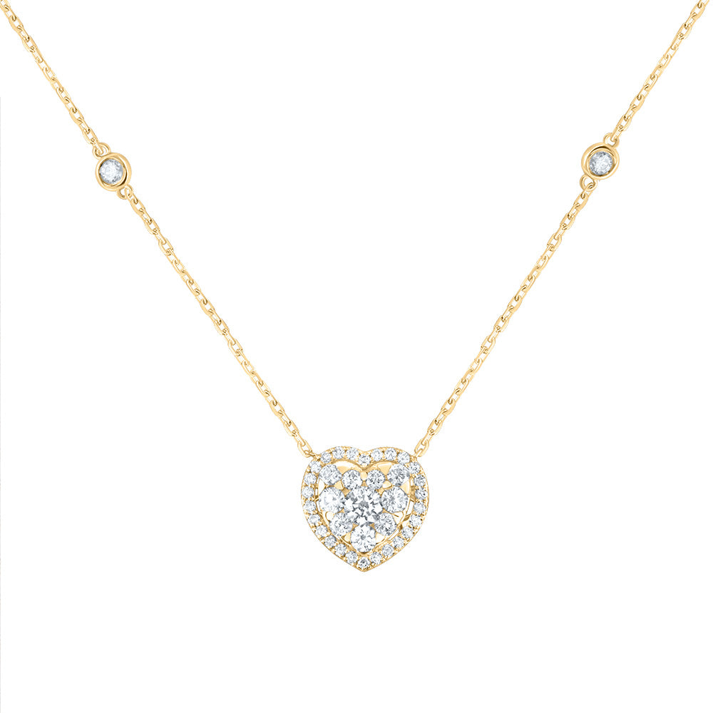 14K Yellow Gold 3/4 Ctw Natural Diamond Fashion Heart Necklace (18 Inch)