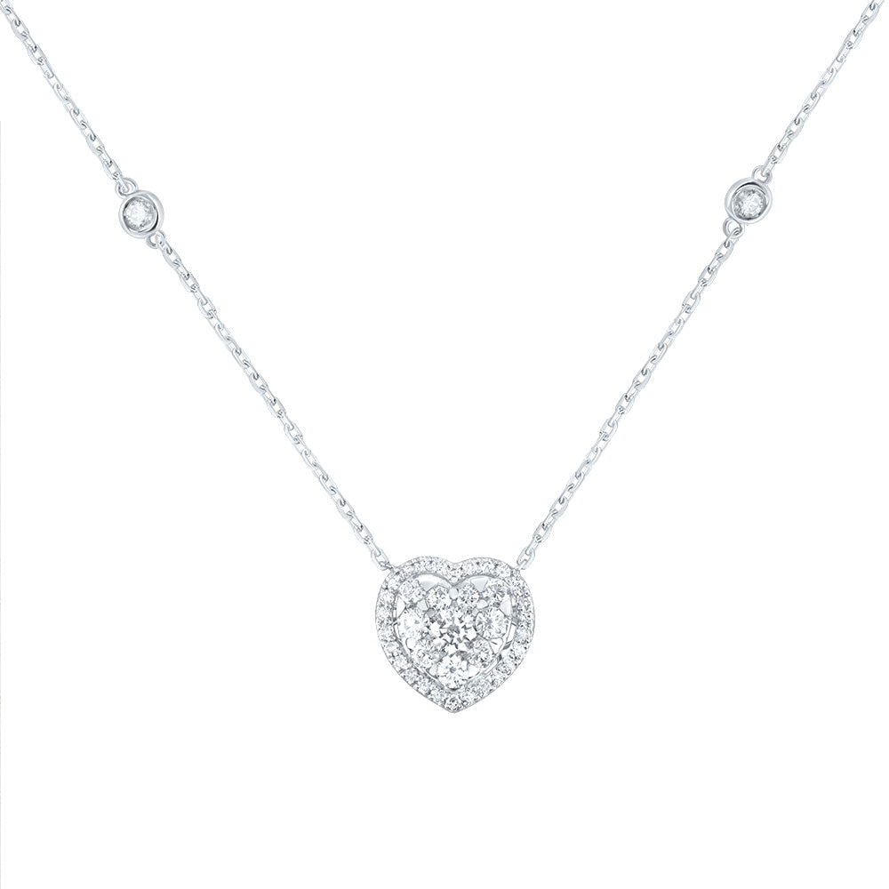 14kt White Gold 3/4 Cttw Natural Diamond Ana M Fashion Heart Necklace, Length: 18 Inch