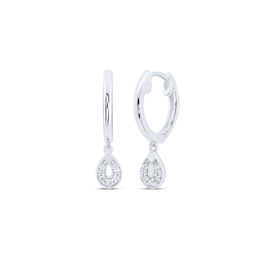 10kt White Gold 1/12 Cttw Diamond Pear Dangling Hoops Earring