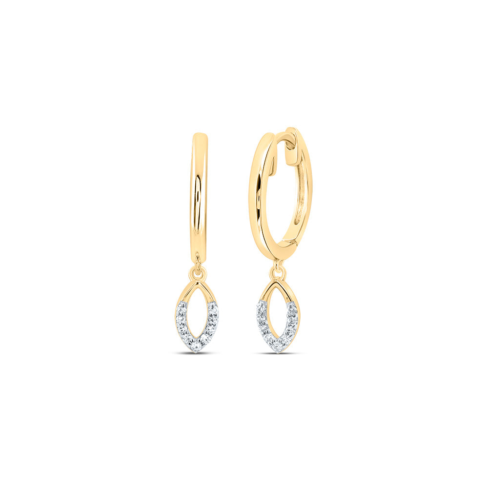 10kt Yellow Gold 1/12 Cttw Diamond Marquise Dangling Hoops Earring