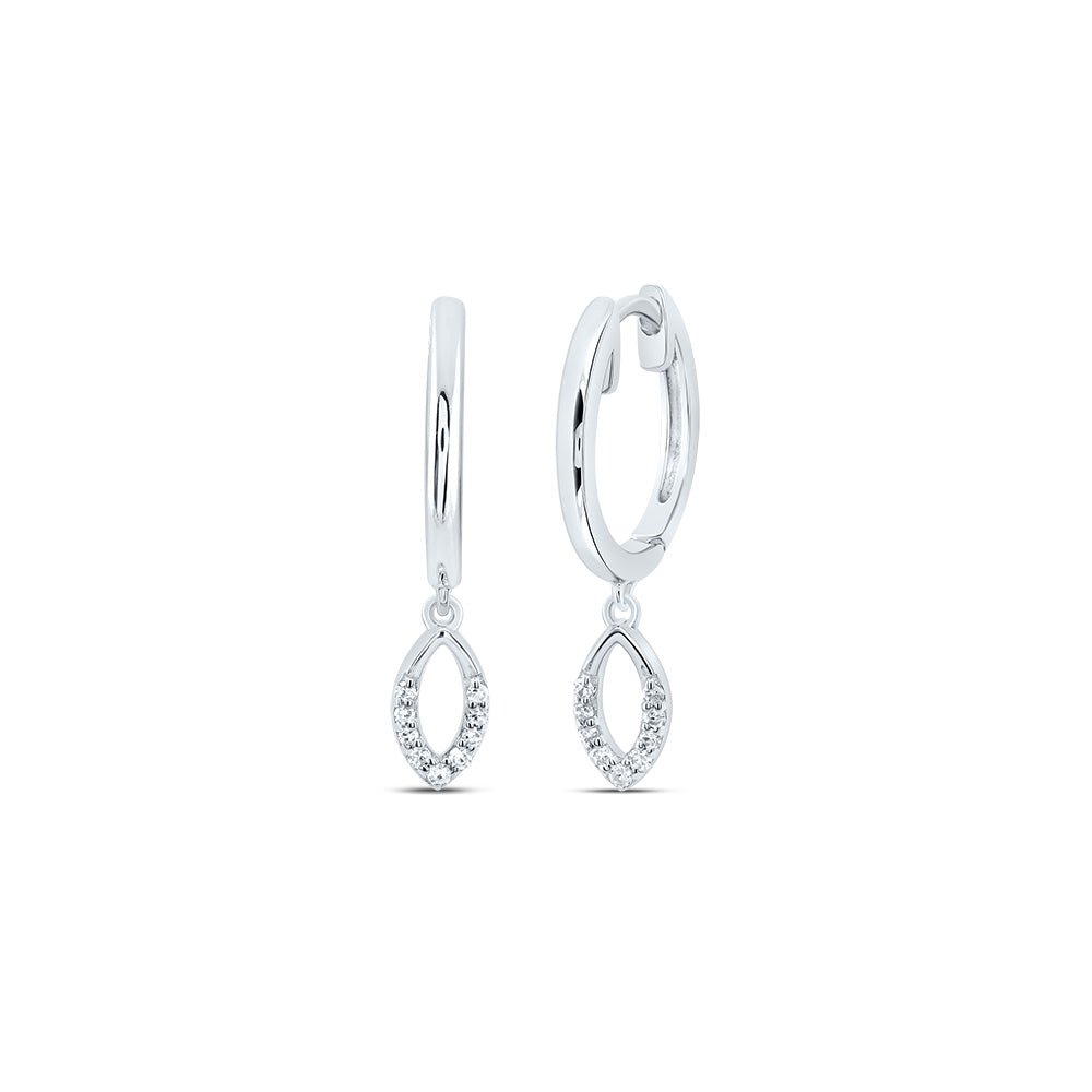 10kt White Gold 1/12 Cttw Diamond Marquise Dangling Hoops Earring