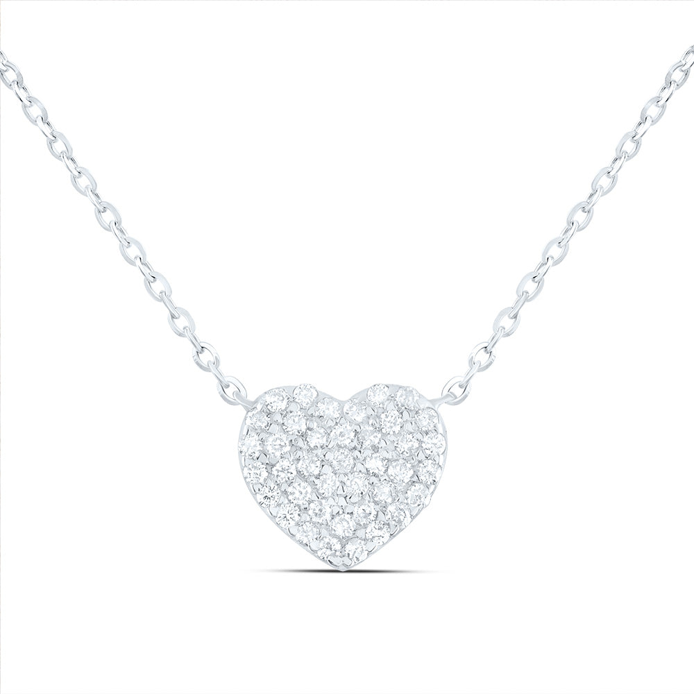 14kt White Gold 1/4 Cttw Natural Diamond Fashion Heart Necklace, Length: 18 Inch