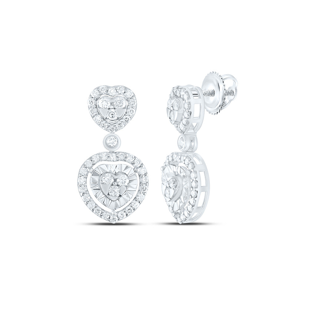 14kt White Gold 1/2 Cttw Natural Diamond Fashion Heart Dangling Earring
