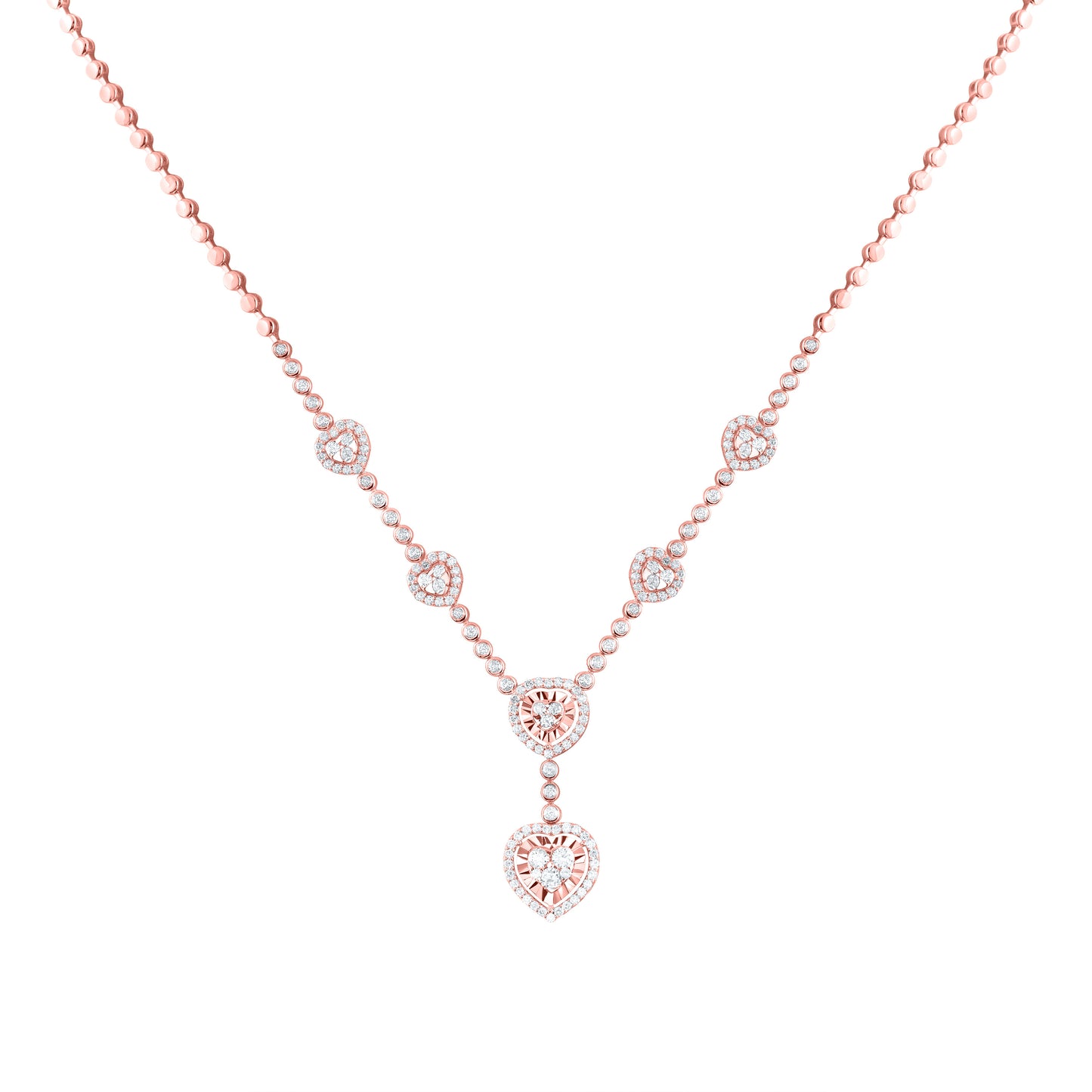14kt Rose Gold 1 1/5 Cttw Natural Diamond Fashion Heart Necklace, Length: 18 Inch