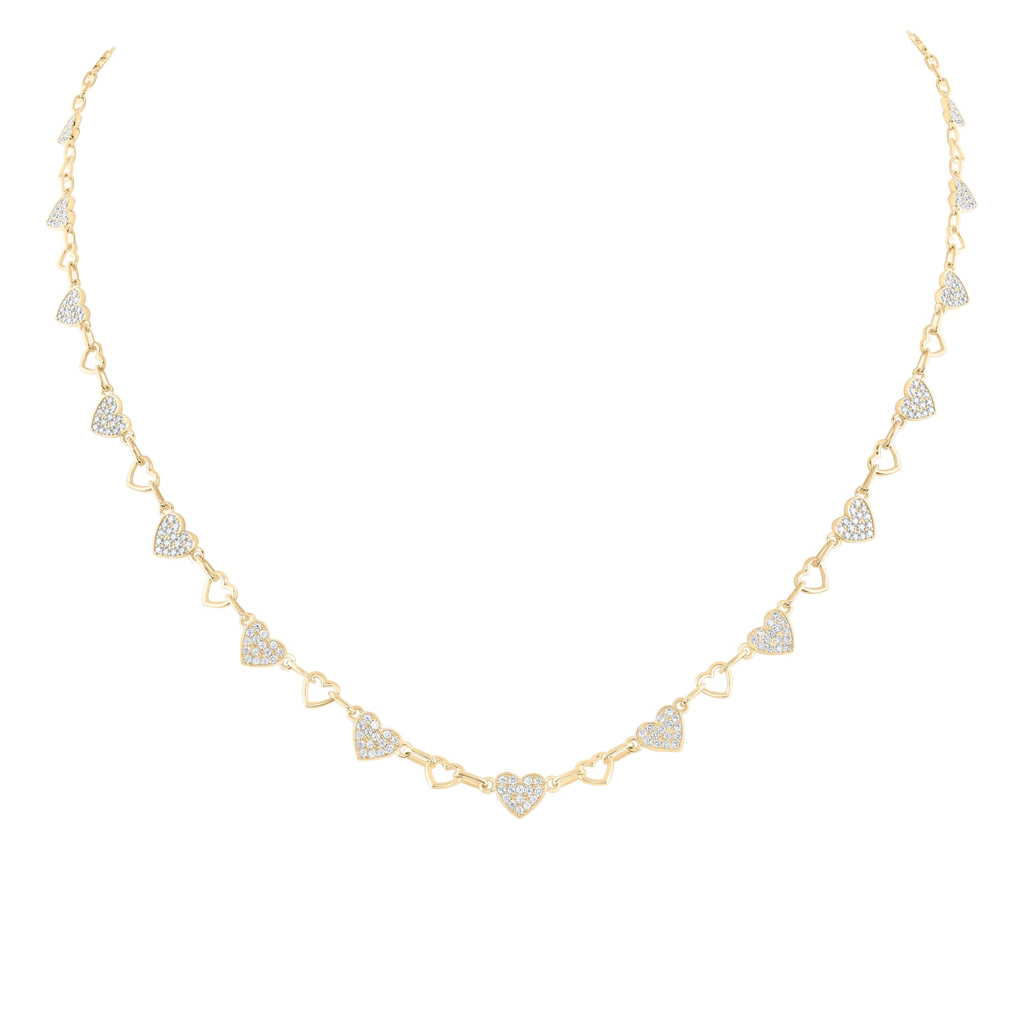 14kt Yellow Gold 1 1/4 Cttw Natural Diamond Ana M Fashion Heart Necklace, Length: 17 Inch
