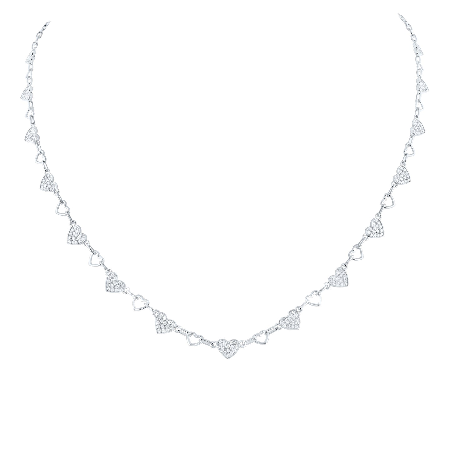 14kt White Gold 1 1/4 Cttw Natural Diamond Ana M Fashion Heart Necklace, Length: 17 Inch