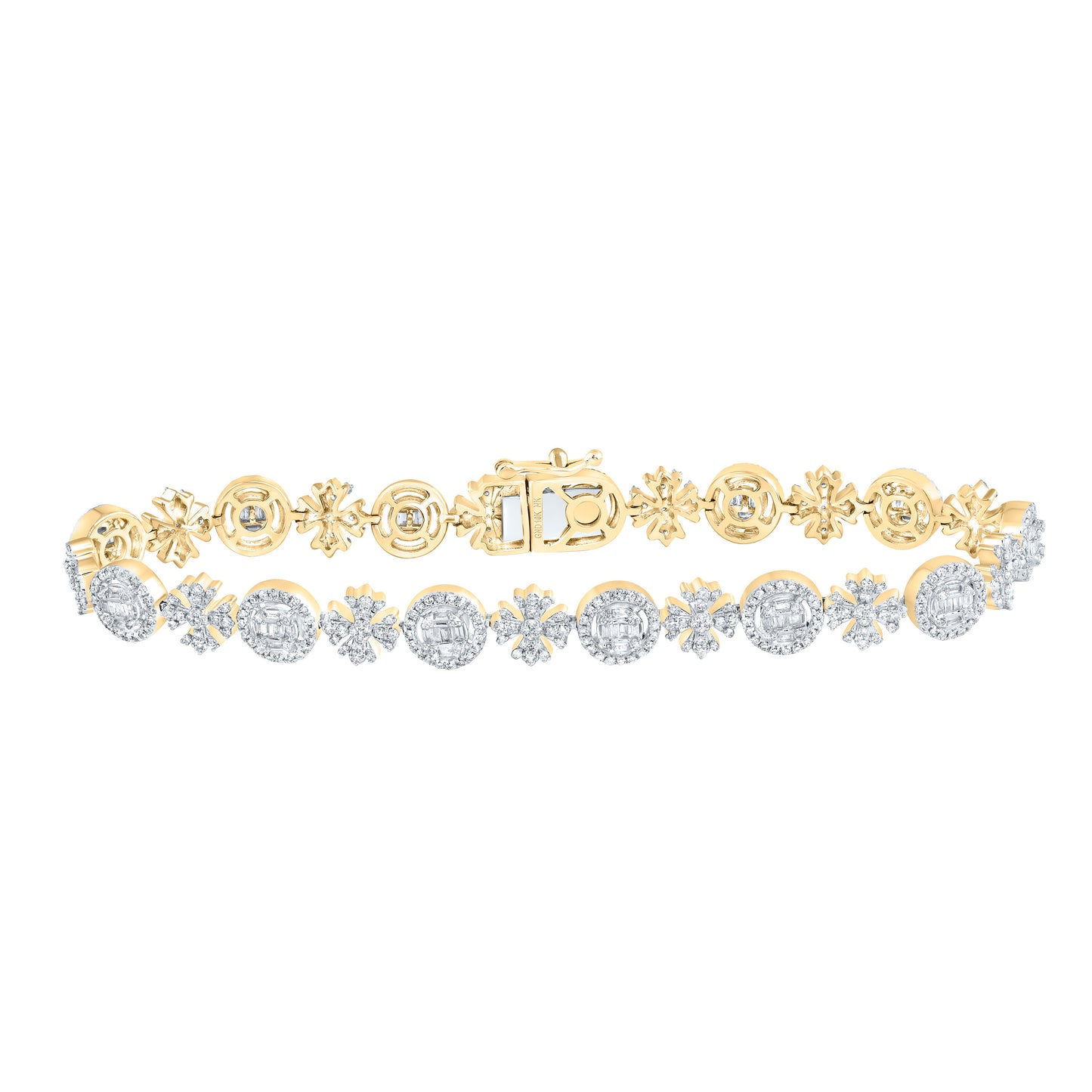 10kt Yellow Gold 2 3/8 Cttw Diamond Round Cross Bracelet, Length: 8 Inch