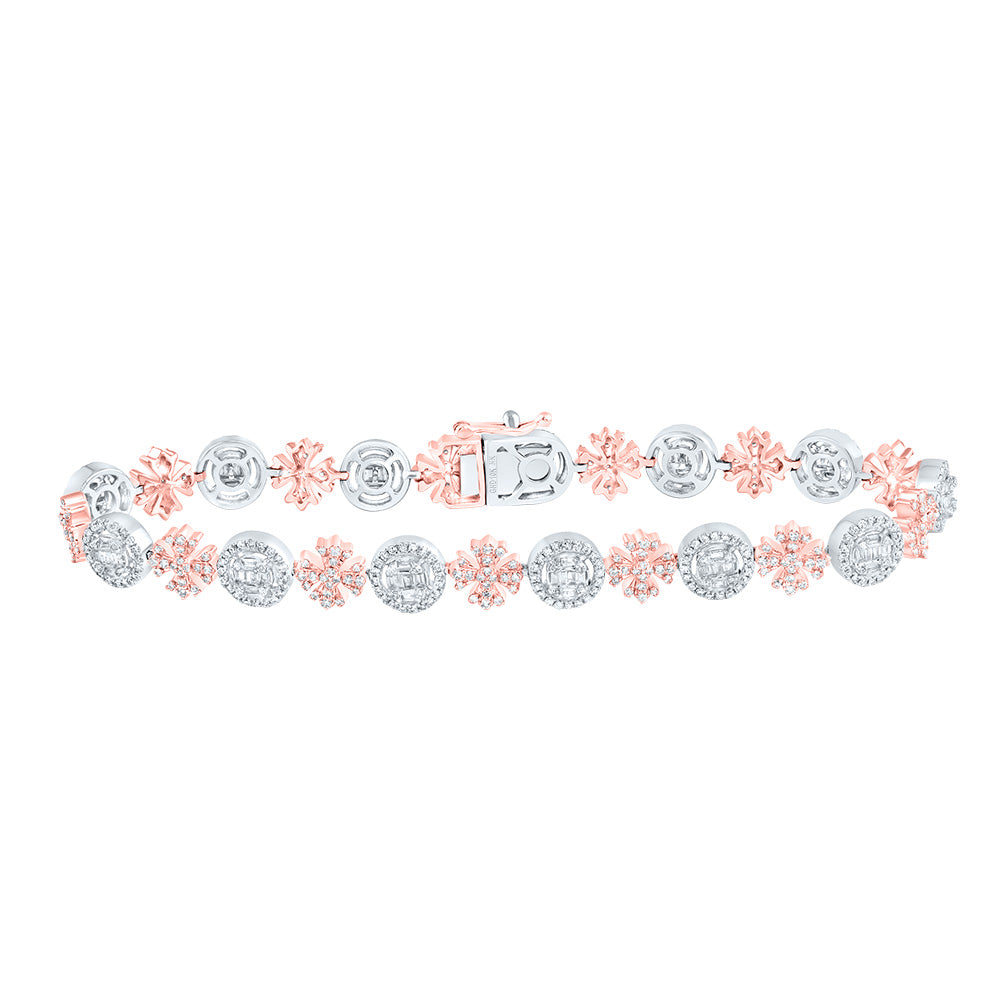 10k Rose White Gold 2 3/8 Cttw Diamond Round Cross Bracelet, Length: 8 Inch