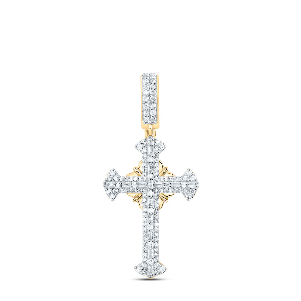 10kt Yellow Gold 1/2 Cttw Diamond Cross Mens Charm