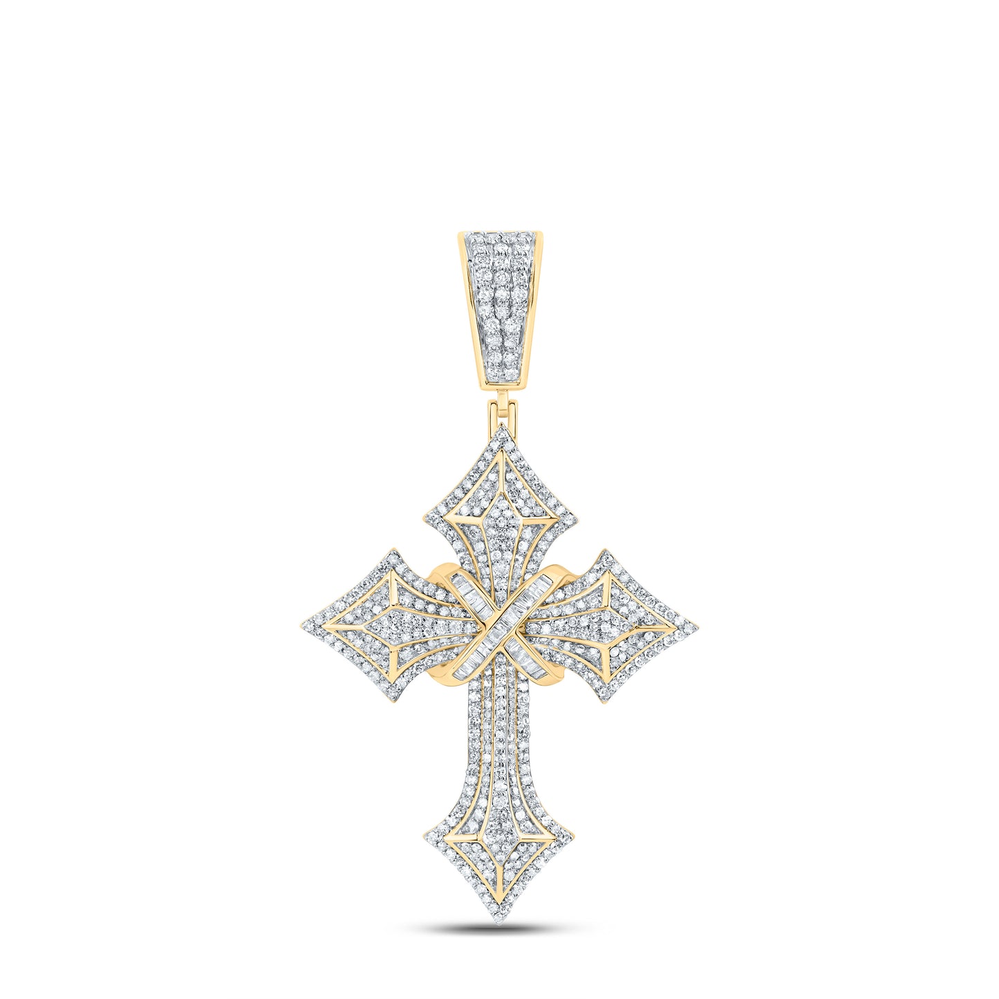 10kt Yellow Gold 1 3/4 Cttw Diamond Crome Cross Mens Charm