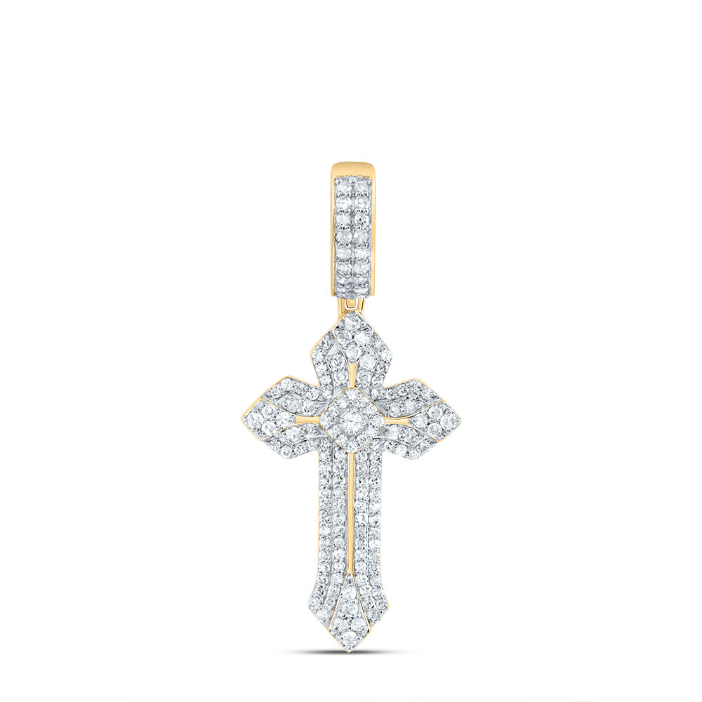 10kt Yellow Gold 1/2 Cttw Diamond Cross Mens Charm