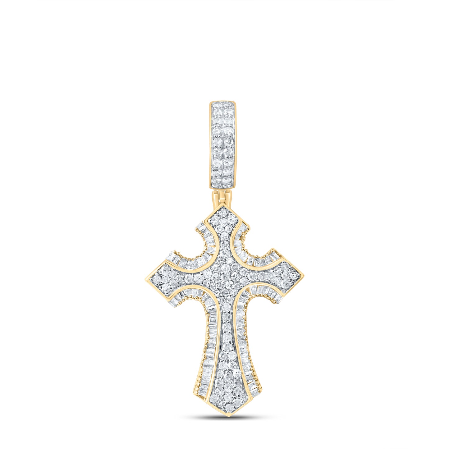 10kt Yellow Gold 5/8- Cttw Diamond Cross Mens Charm