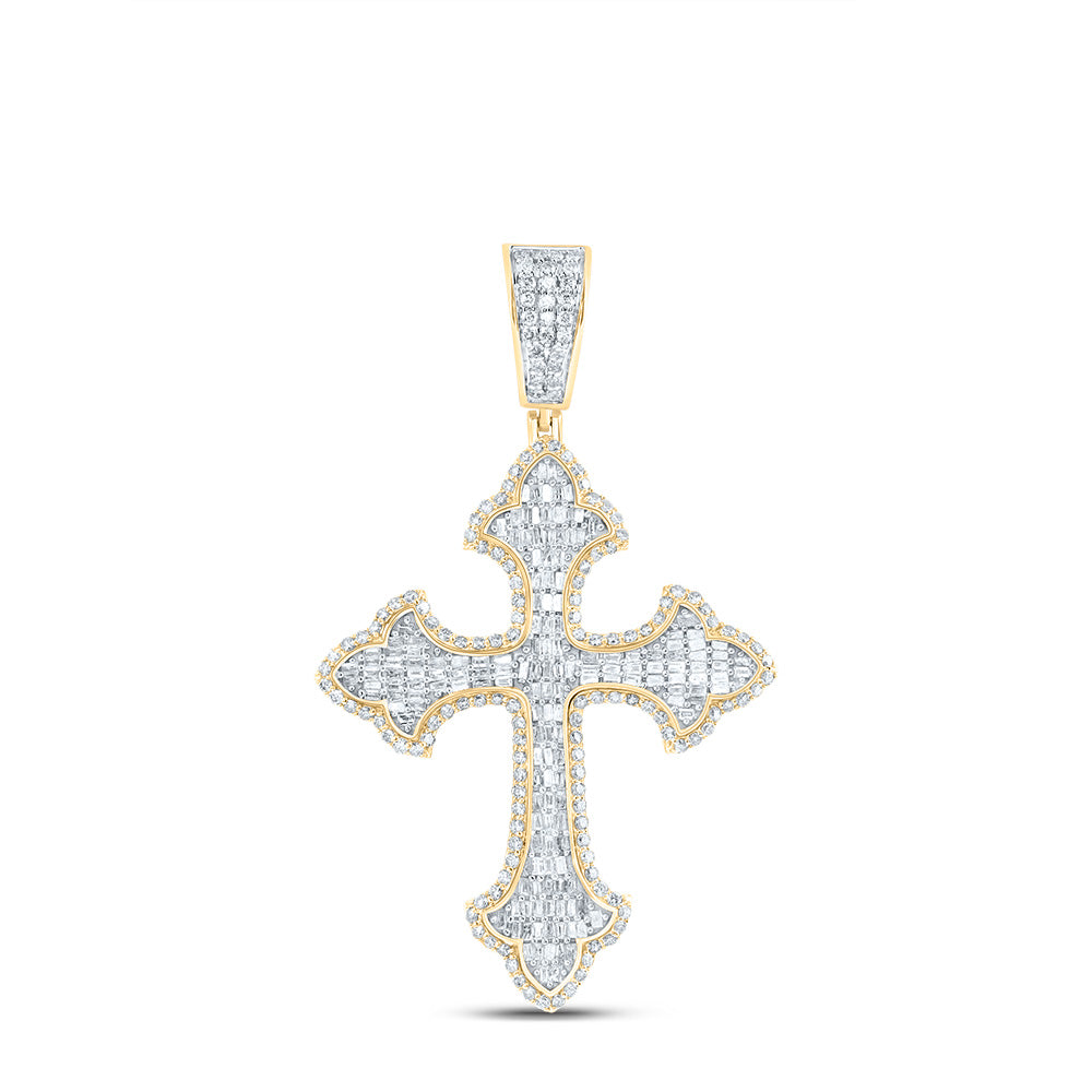 10kt Yellow Gold 2 5/8 Cttw Diamond Crome Cross Mens Charm
