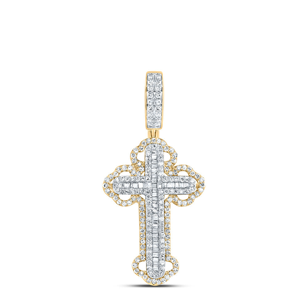 10kt Yellow Gold 3/4 Cttw Diamond Cross Mens Charm