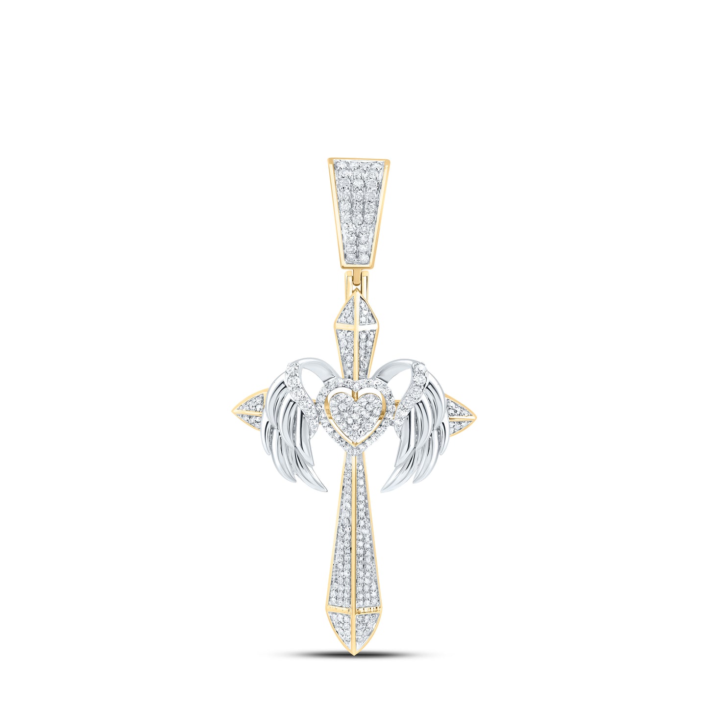 10kt Yellow Gold 1 1/5 Cttw Natural Diamond Crome Heart Cross Mens Charm