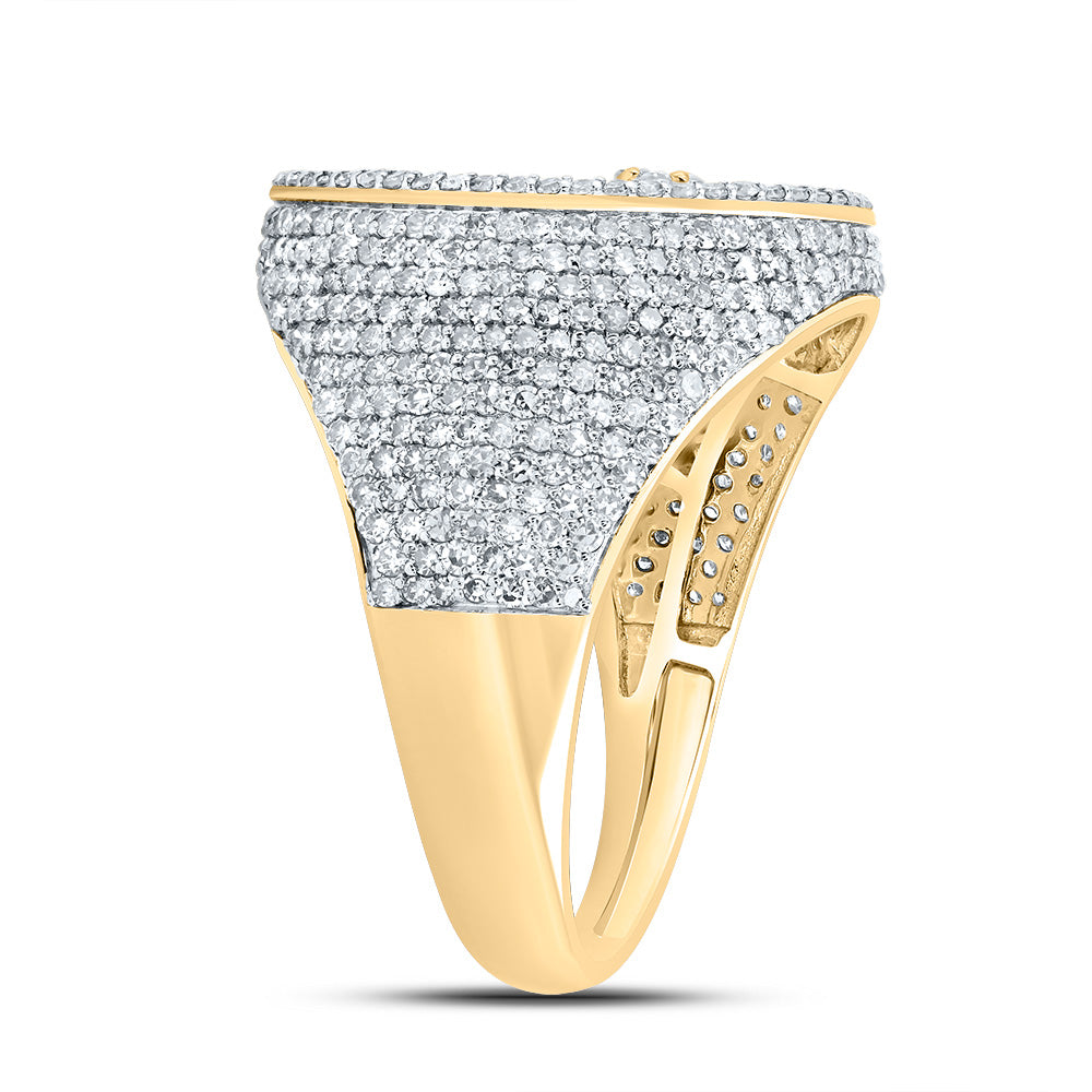 10kt Yellow Gold 1 7/8 Cttw Diamond Crome Cross Mens Ring, Men Size: 8-12