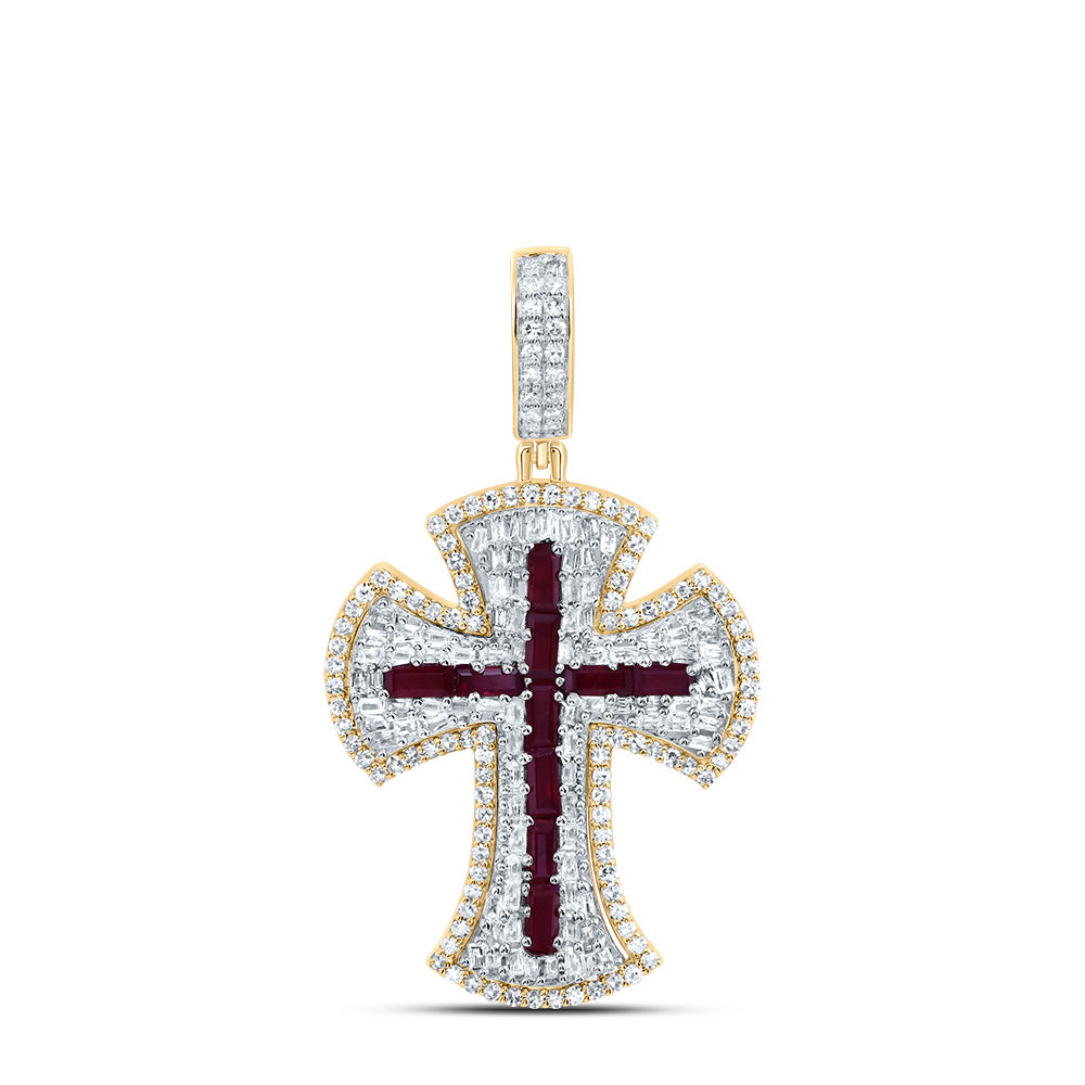 10kt Yellow Gold 1 Cttw Diamond 1ct-bag Ruby Natural Gem Cross Mens Charm