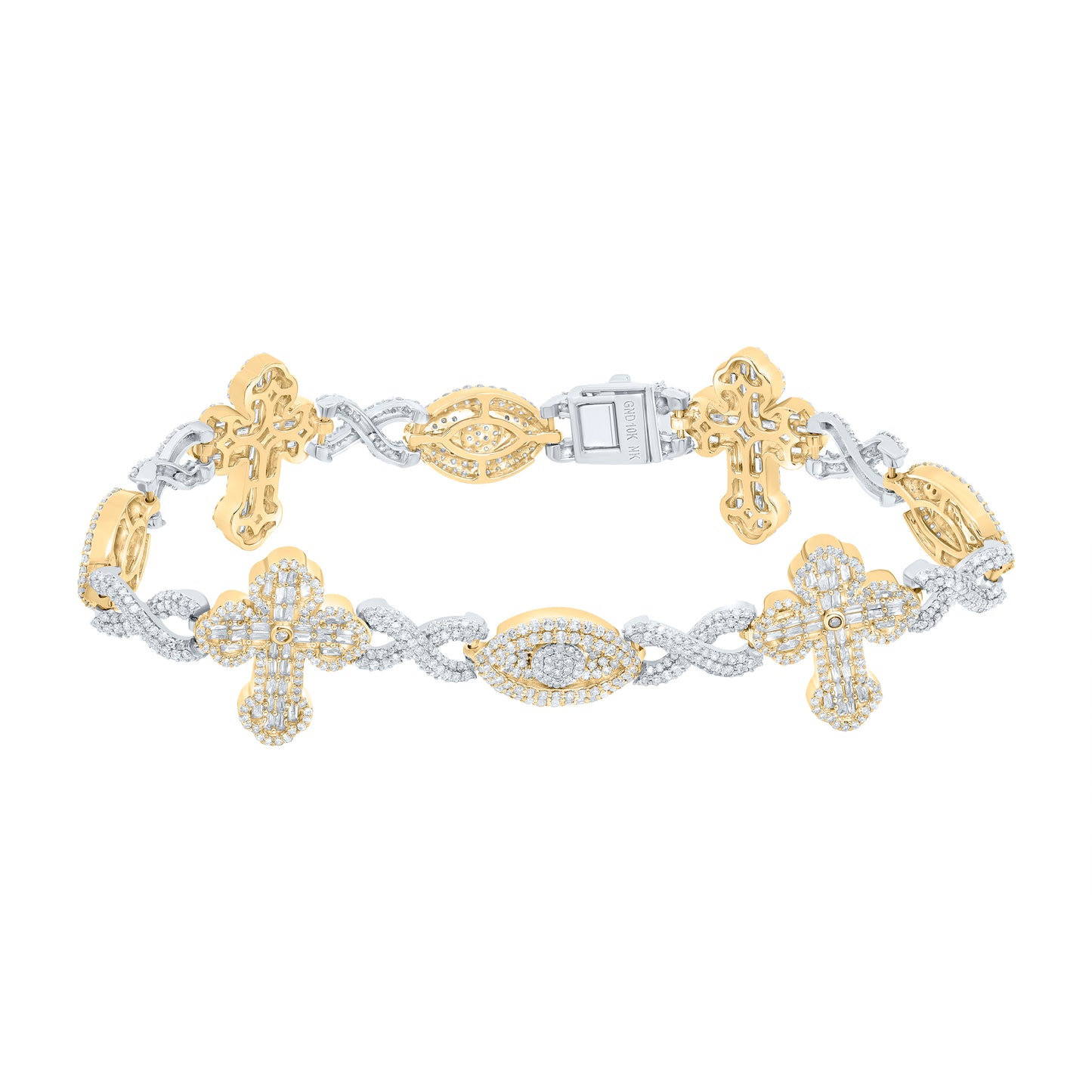 10k Yellow White Gold 5 3/8 Cttw Diamond Cross Infinity Mens Bracelet, Length: 8 Inch