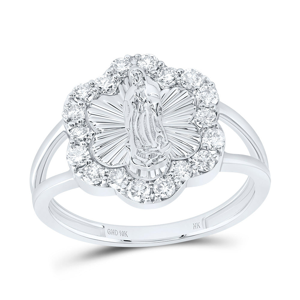10kt White Gold 1/2 Cttw Diamond Fashion Virgin Mother Mary Flower Ladies Wedding Engagement Anniversary Ring, Women Size: 5-9