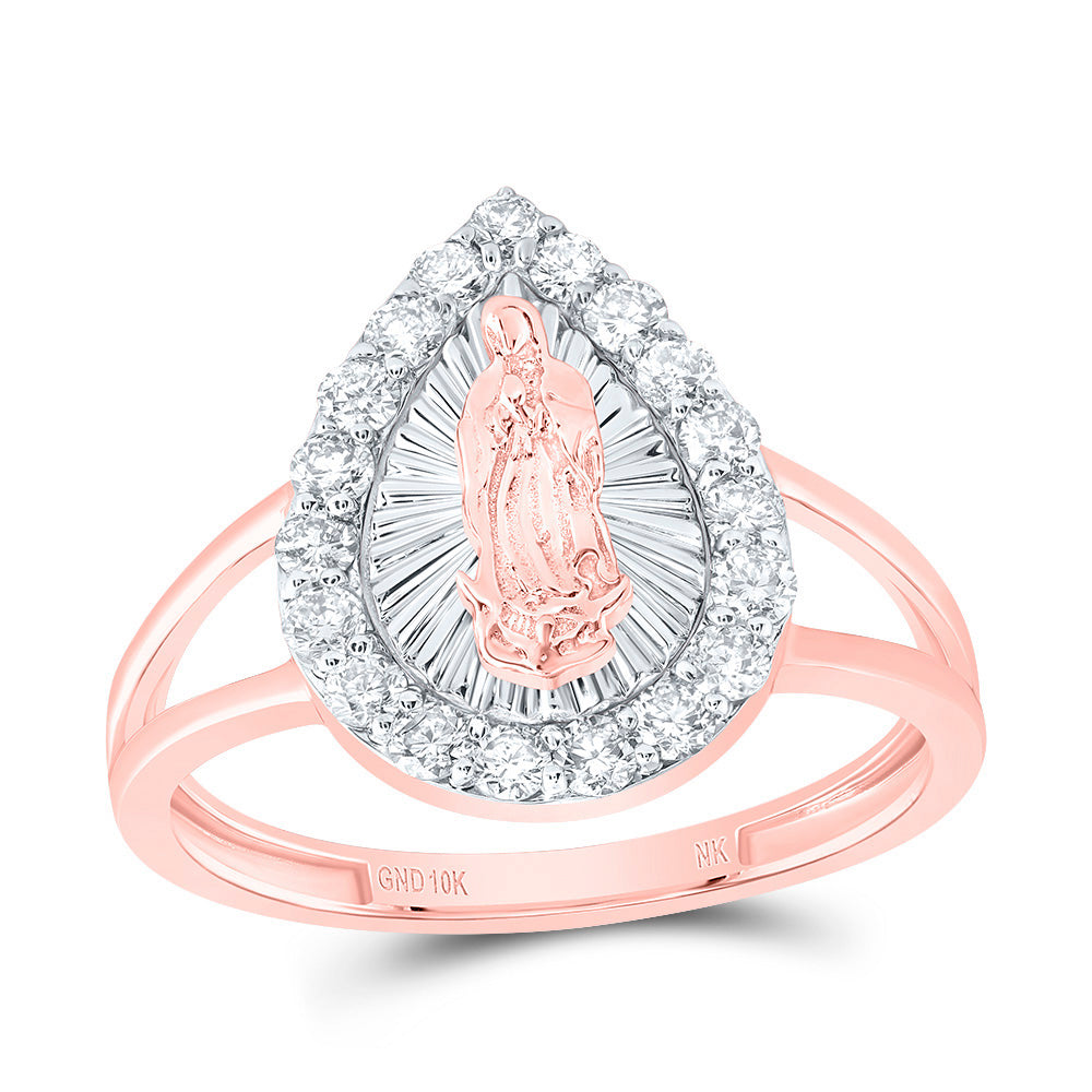 10kt Rose Gold 1/2 Cttw Diamond Fashion Virgin Mother Mary Pear Ladies Wedding Engagement Anniversary Ring, Women Size: 5-9