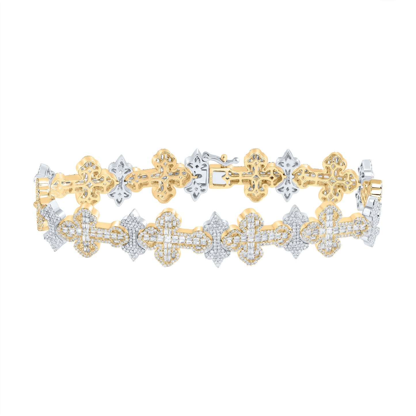 10K Two-Tone Gold 6 Ctw Natural Diamond Cross Mens Bracelet (8 Inch)