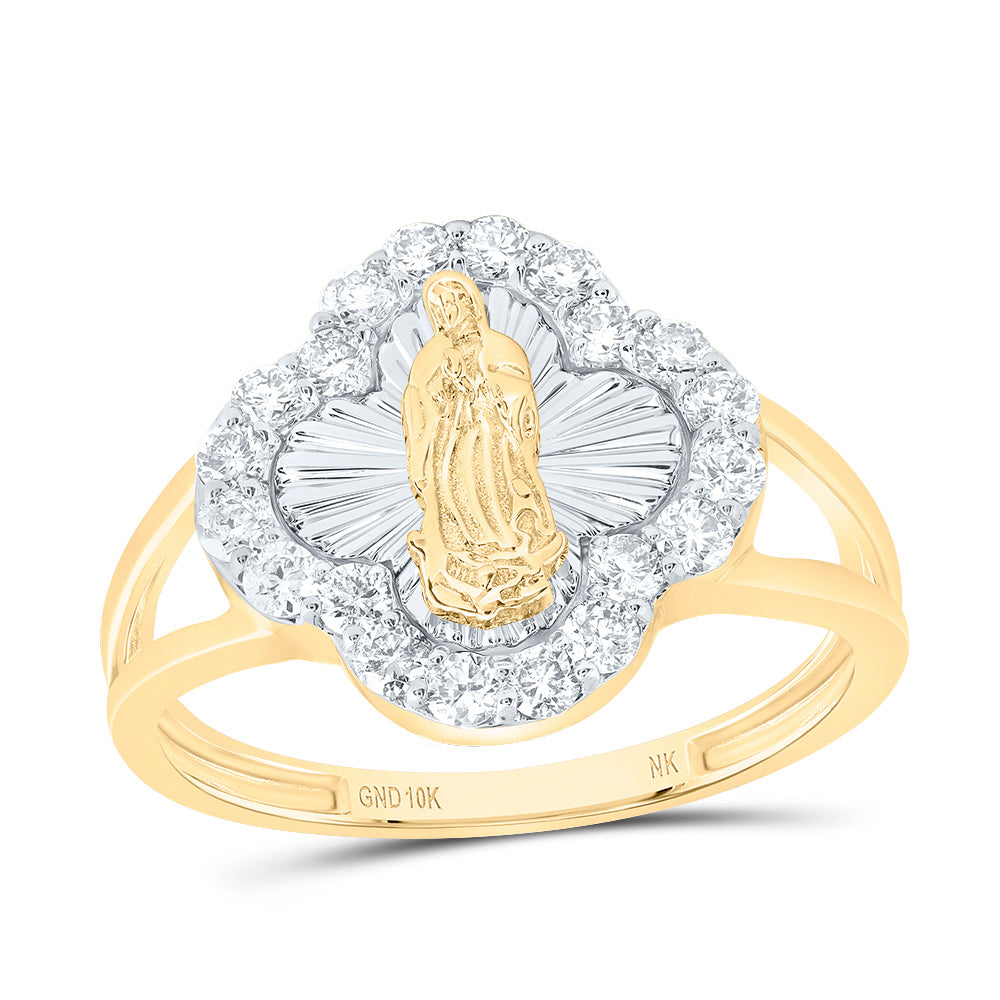 10kt Yellow Gold 1/2 Cttw Diamond Fashion Virgin Mother Mary Clover Ladies Wedding Engagement Anniversary Ring, Women Size: 5-9