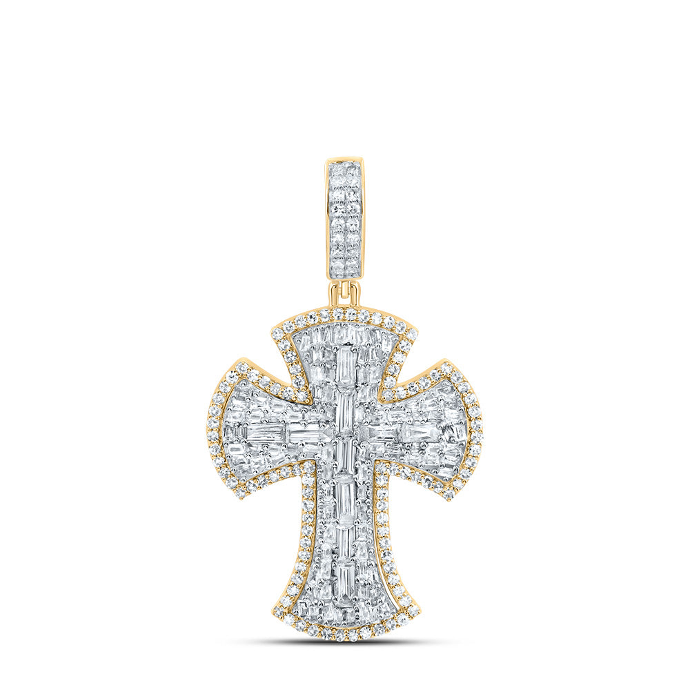 10kt Yellow Gold 1 3/8 Cttw Diamond Cross Mens Charm