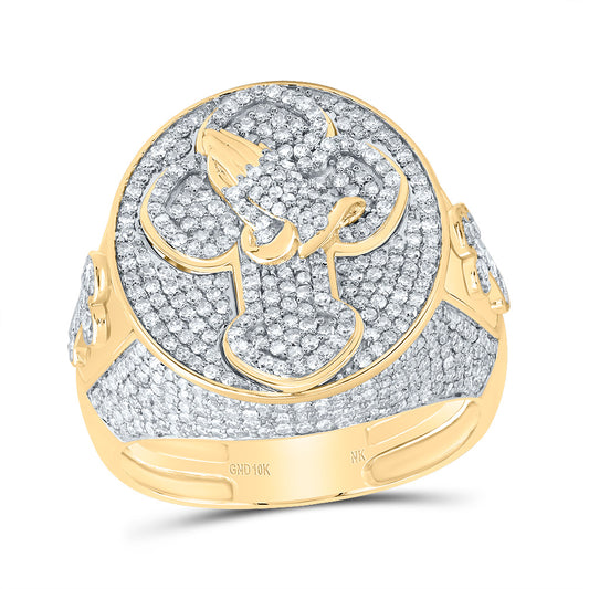 10kt Yellow Gold 1 7/8 Cttw Diamond Cross Mens Ring, Men Size: 8-12