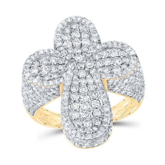 10kt Yellow Gold 3 7/8 Cttw Diamond Cross Mens Ring, Men Size: 8-12