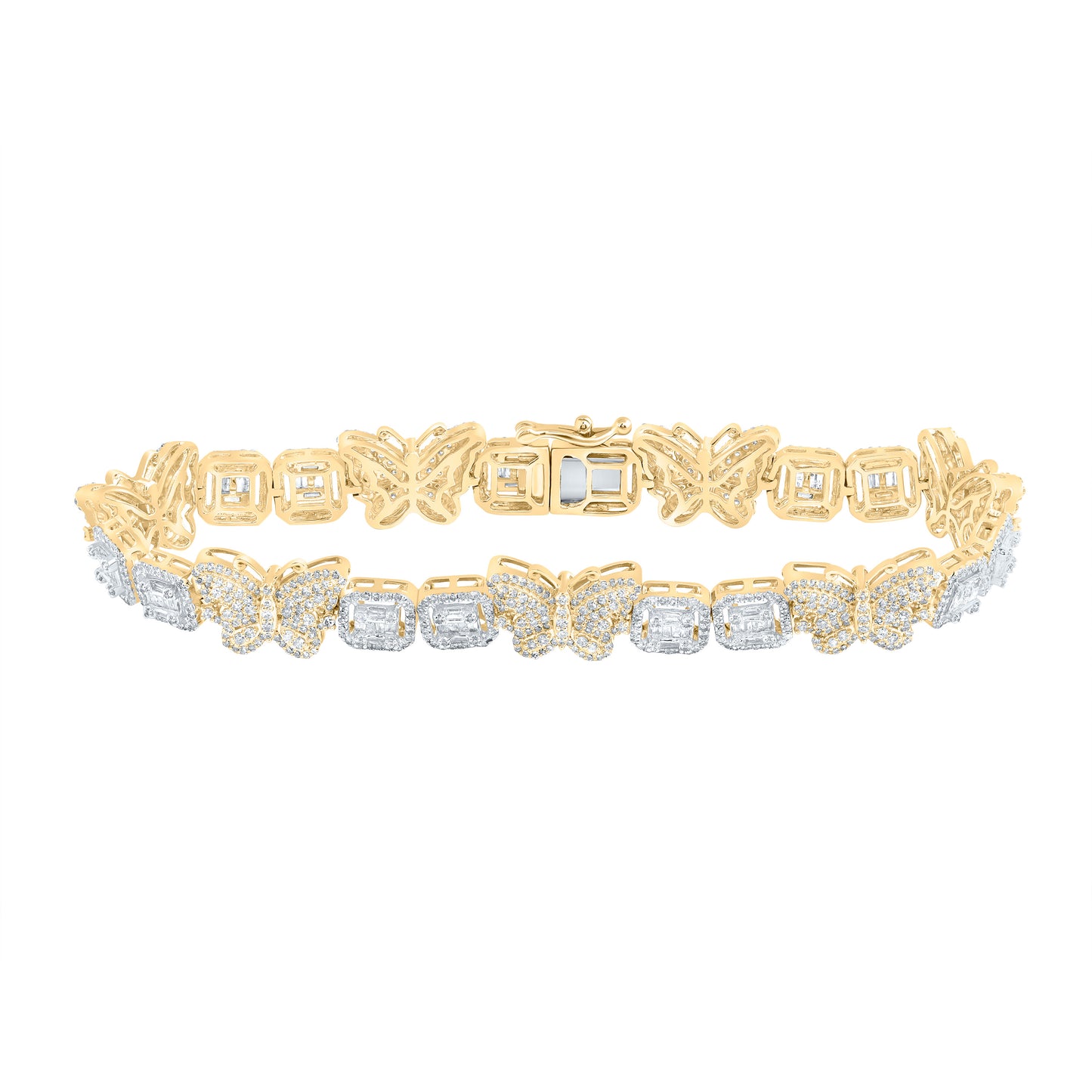 10kt Yellow Gold 3 1/3 Cttw Diamond Butterfly Bracelet, Length: 7 Inch