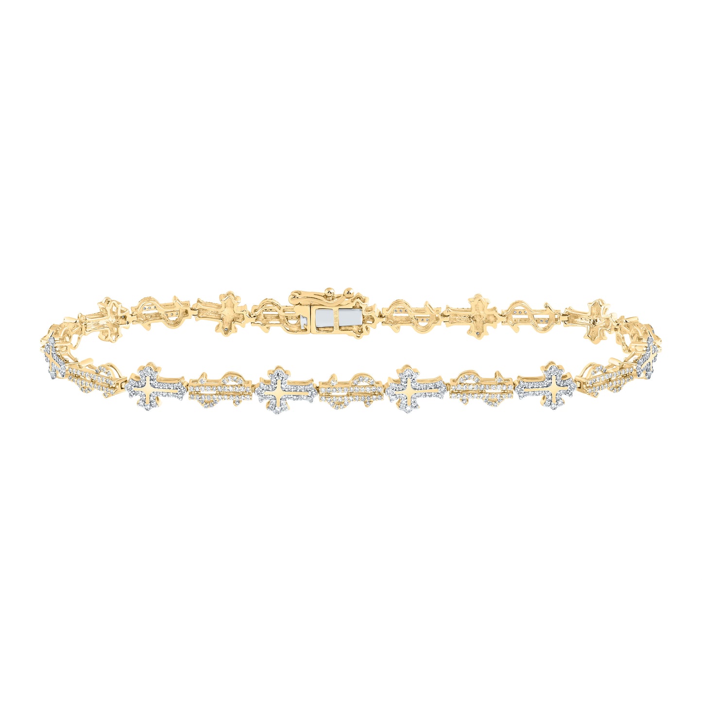 10kt Yellow Gold 1 1/2 Cttw Diamond Dollar Cross Bracelet, Length: 8 Inch