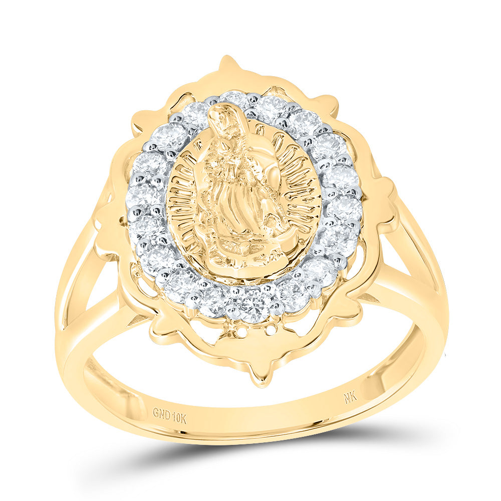 10kt Yellow Gold 3/8 Cttw Diamond Fashion Virgin Mother Mary Ladies Wedding Engagement Anniversary Ring, Women Size: 5-9