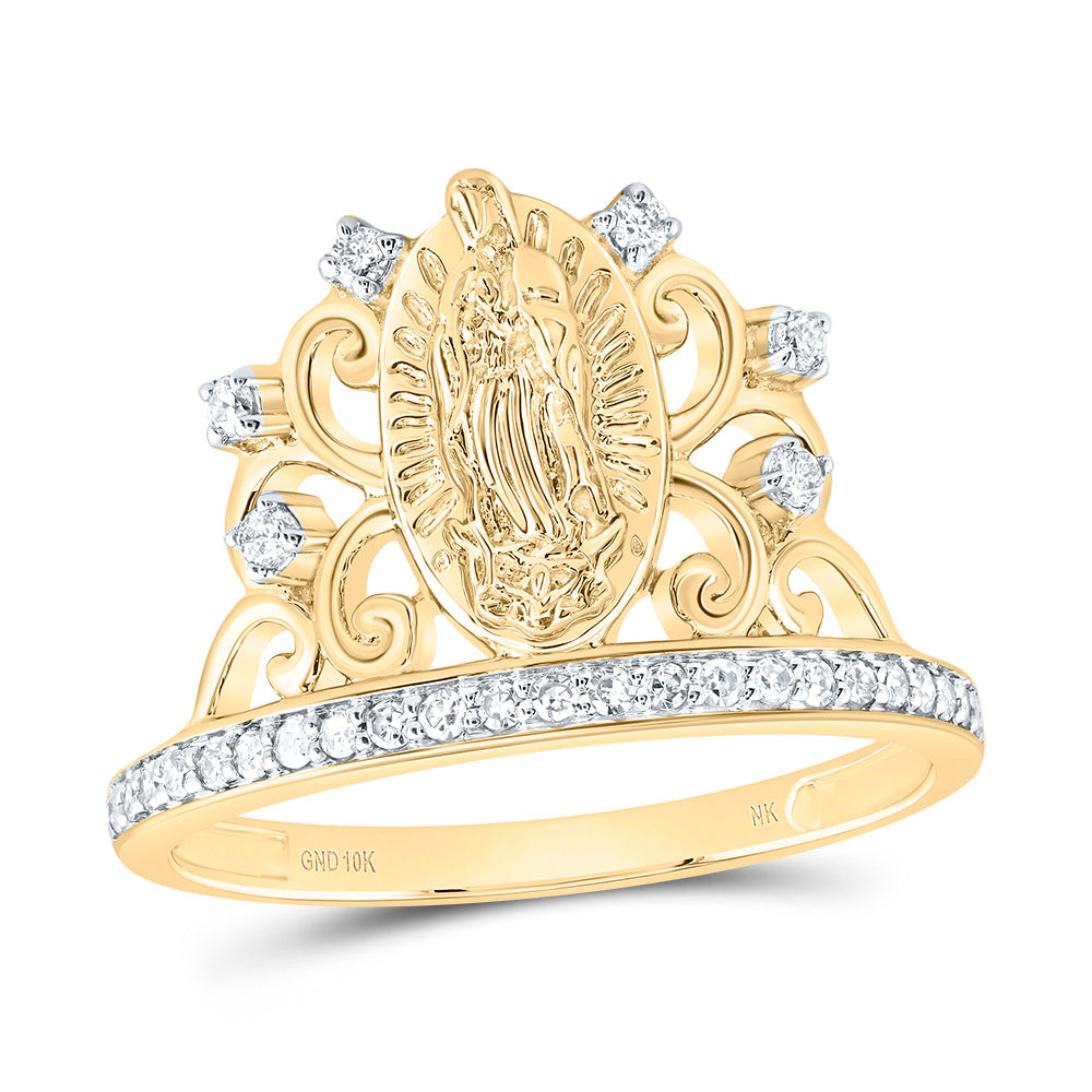 10kt Yellow Gold 1/5 Cttw Diamond Fashion Virgin Mother Mary Ladies Wedding Engagement Anniversary Ring, Women Size: 5-9