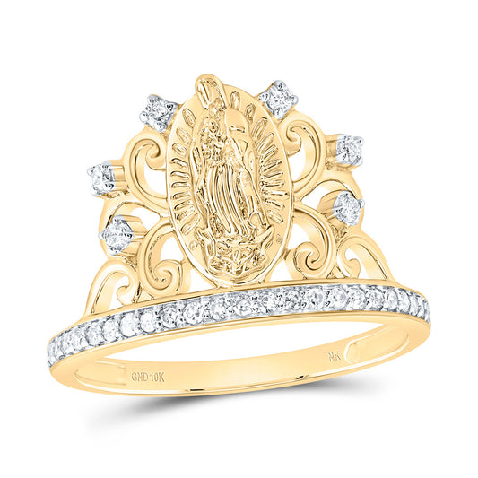 10kt Yellow Gold 1/5 Cttw Diamond Fashion Virgin Mother Mary Ladies Wedding Engagement Anniversary Ring, Women Size: 5-9