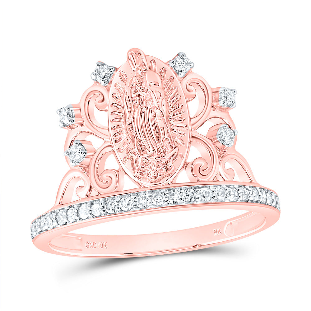 10kt Rose Gold 1/5 Cttw Diamond Fashion Virgin Mother Mary Ladies Wedding Engagement Anniversary Ring, Women Size: 5-9