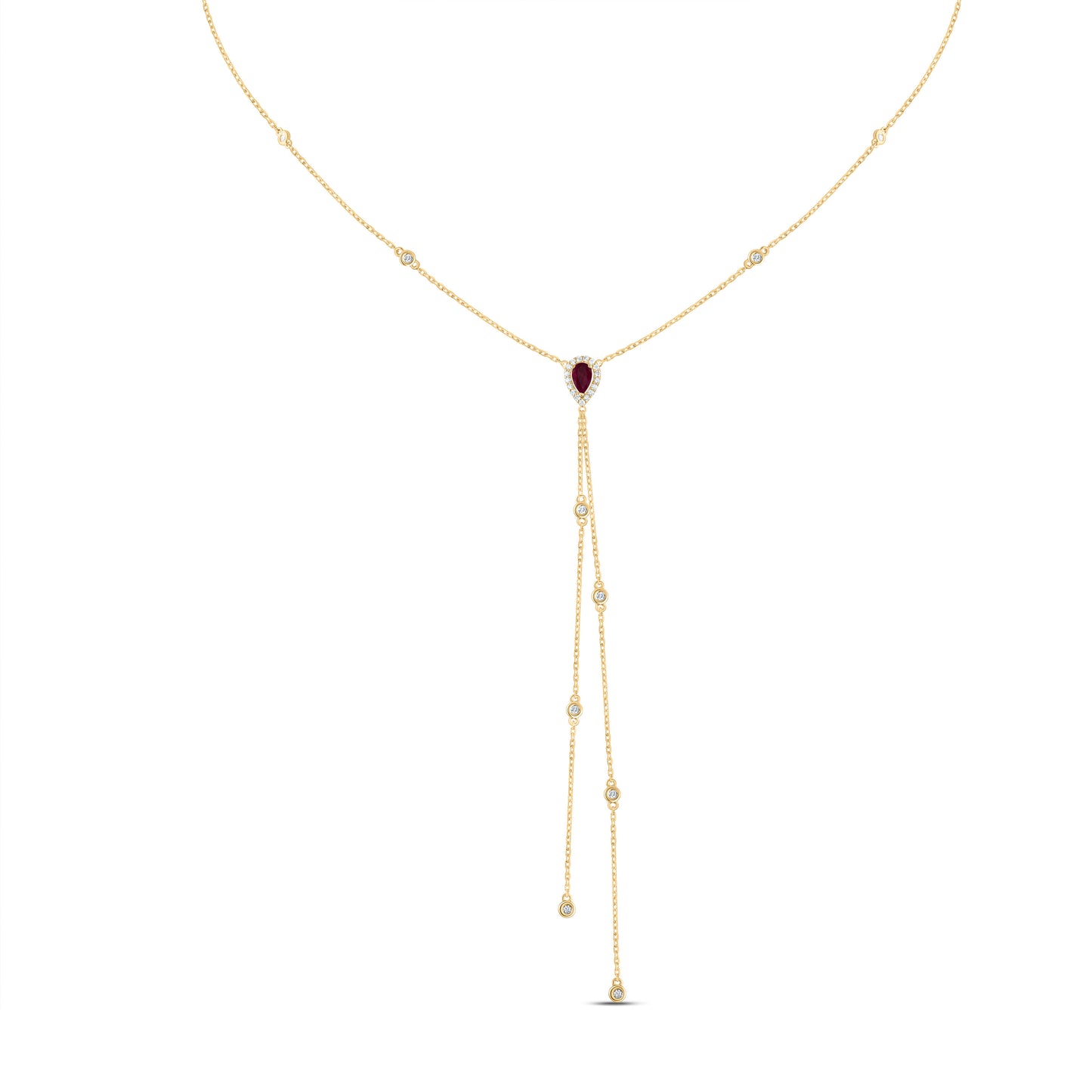 14kt Yellow Or White Or Rose Gold Diamond 5x3mm Pear Natural Gem Necklace, Length: 18 Inch