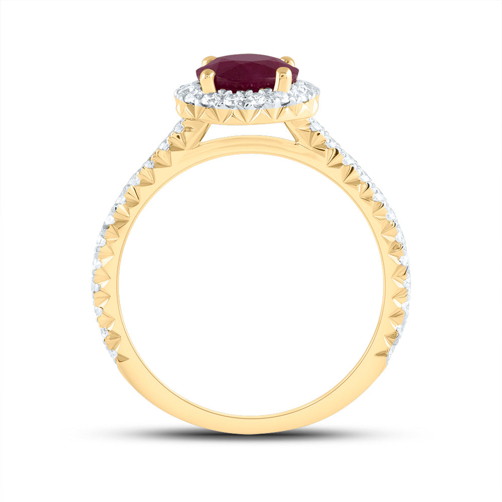 14kt Yellow Gold 1/2 Cttw Diamond Ana M 6.5mm Round Ruby Natural Gem Single Halo Wedding Engagement Anniversary Ring, Women Size: 5-9