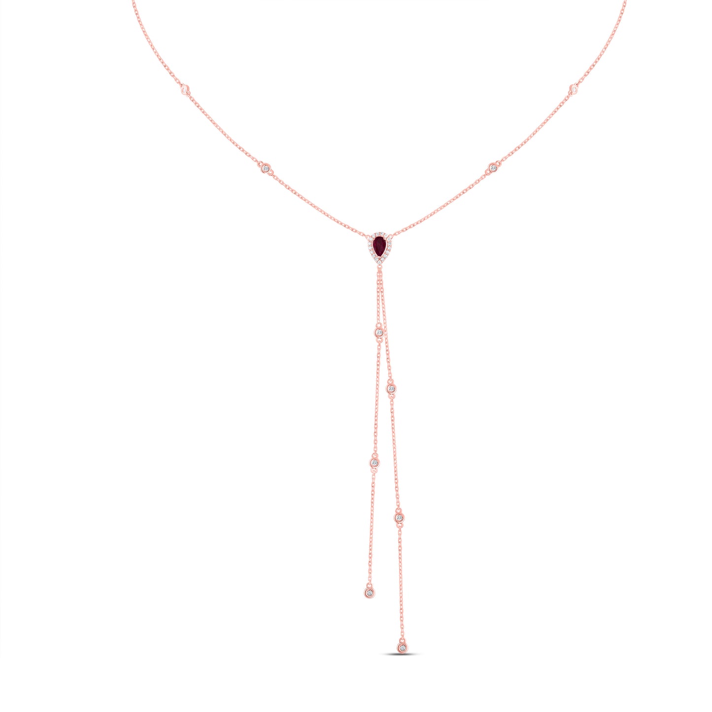 14kt Yellow Or White Or Rose Gold Diamond 5x3mm Pear Natural Gem Necklace, Length: 18 Inch