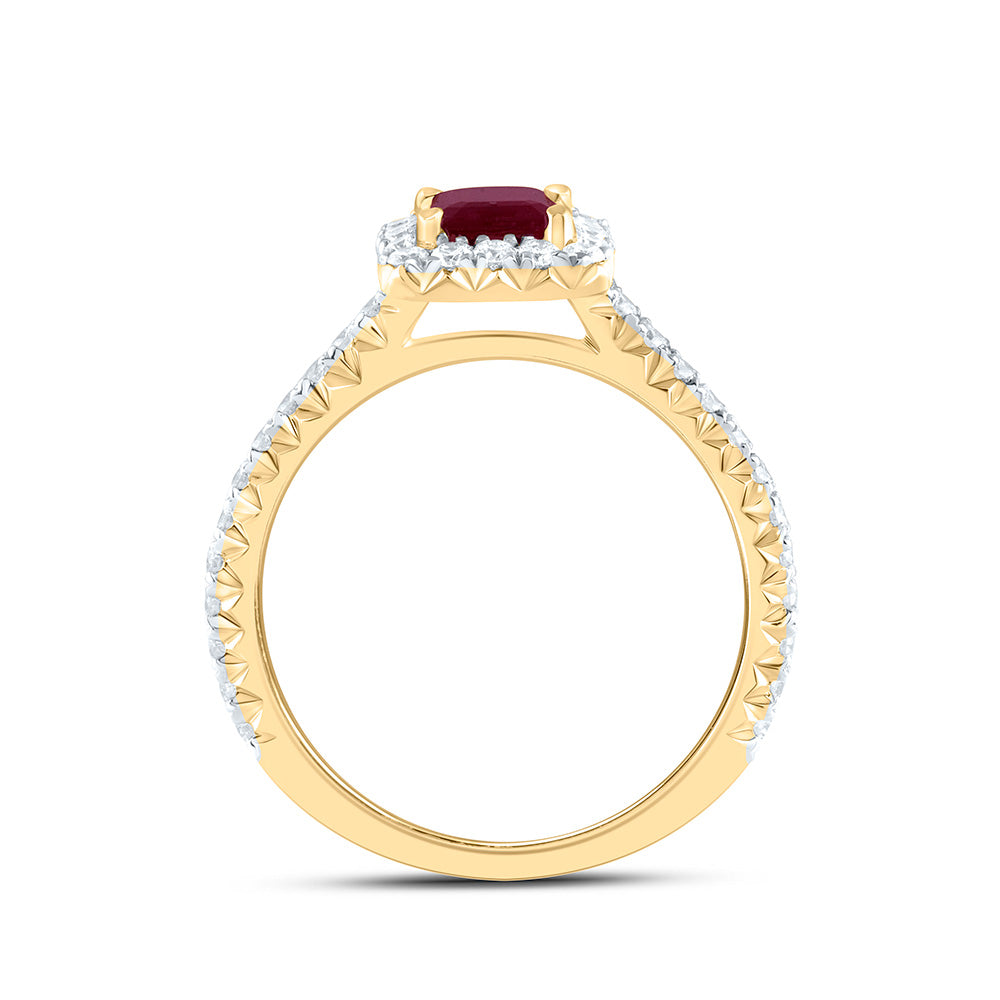 14kt Yellow Gold 1/2 Cttw Diamond Ana M 7x5mm-o Cttw Ruby Natural Gem Single Halo Wedding Engagement Anniversary Ring, Women Size: 5-9