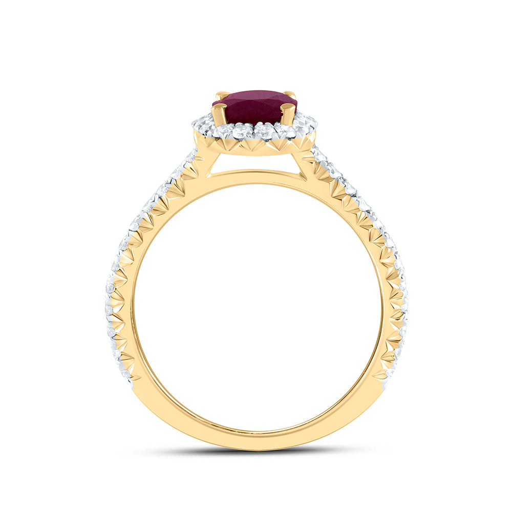 14kt Yellow Gold 1/2 Cttw Diamond Ana M 7.5x5.5mm Oval Ruby Natural Gem Single Halo Wedding Engagement Anniversary Ring, Women Size: 5-9