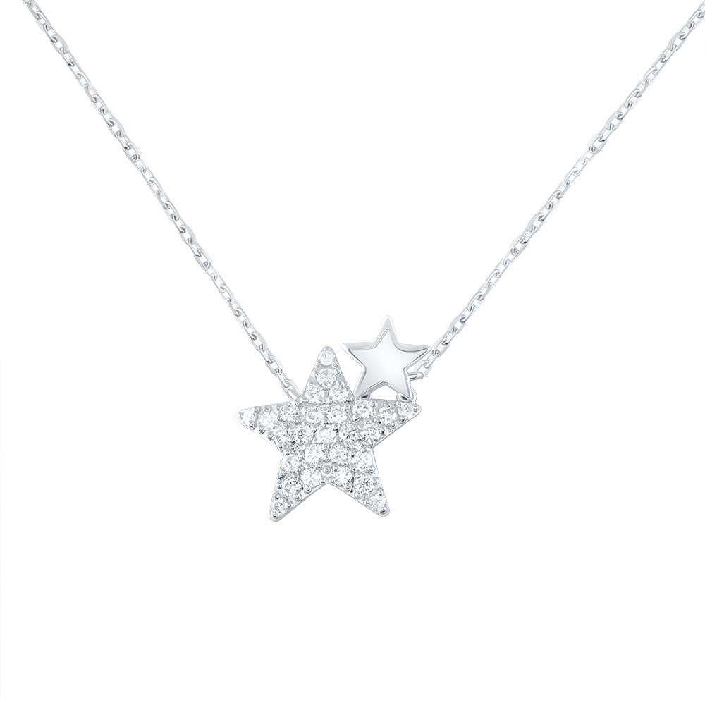 14K Yellow or White Gold 1/3 Ctw Natural Diamond Fashion Star Necklace (18 Inch)
