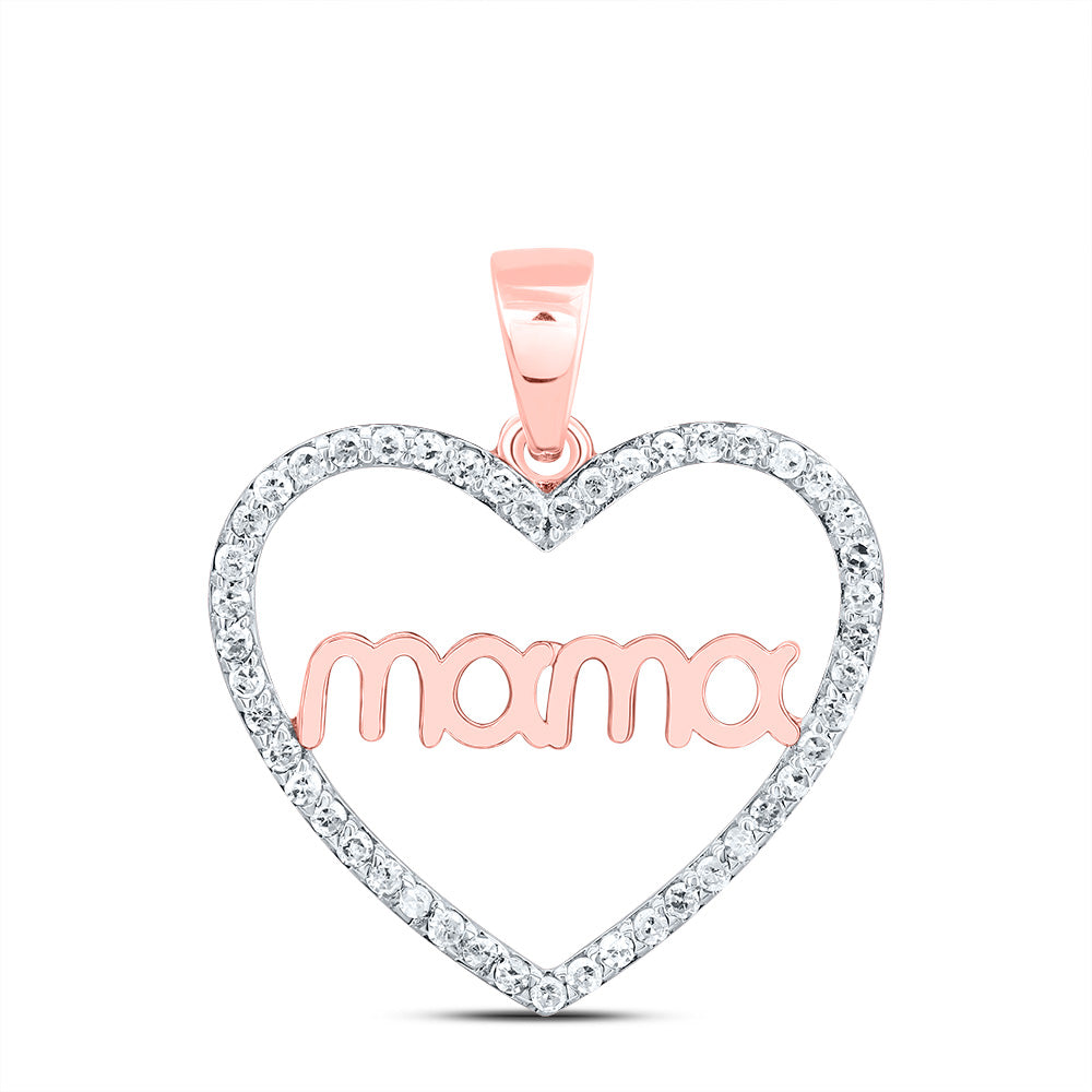 10kt Rose Gold 1/5 Cttw Diamond " Mama" Heart Pendant