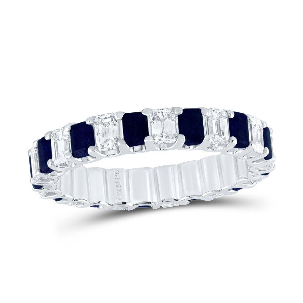 14kt White Gold 1 Cttw Diamond Ana M and 1 1/3 Cttw-em Blue Sapphire Natural Wedding Engagement Anniversary Gem Ring, Women Size: 5-9