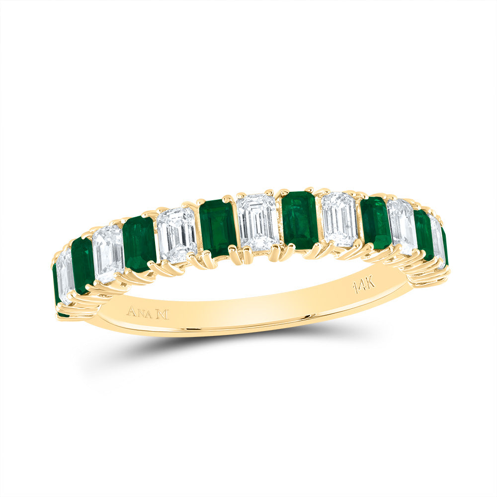 14kt Yellow Gold 5/8 Cttw Diamond Ana M 3/4 Cttw Emerald Shape Emerald Natural Wedding Engagement Anniversary Gem Ring, Women Size: 5-9