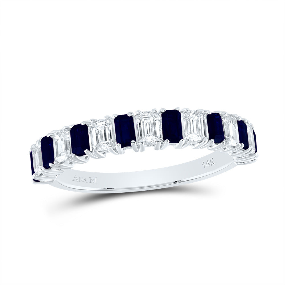 14kt White Gold 5/8 Cttw Diamond Ana M 7/8 Cttw-em Blue Sapphire Natural Wedding Engagement Anniversary Gem Ring, Women Size: 5-9
