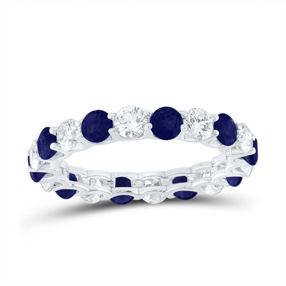 14kt White Gold 1 1/2 Cttw Diamond Ana M 2 Cttw Round Blue Sapphire Natural Wedding Engagement Anniversary Gem Ring, Women Size: 5-9