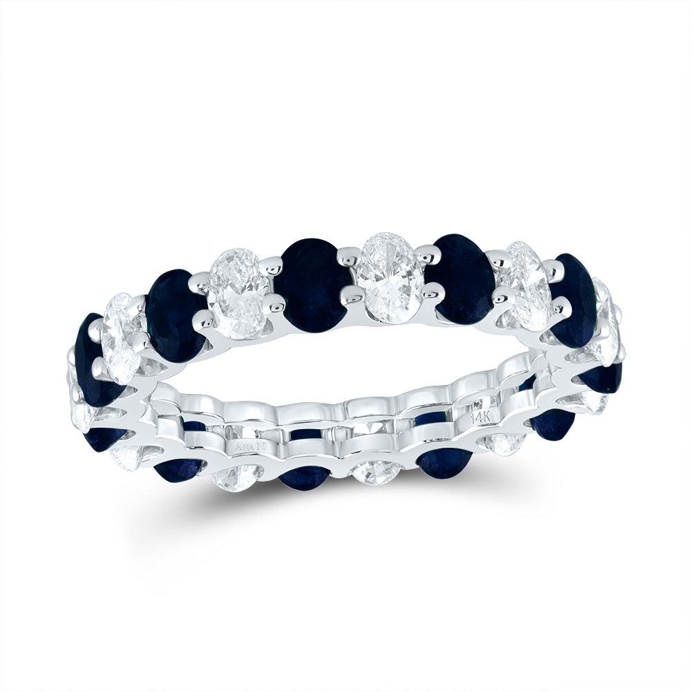 14kt White Gold 1 1/2 Cttw Diamond Ana M 2 1/3 Cttw Oval Blue Sapphire Natural Wedding Engagement Anniversary Gem Ring, Women Size: 5-9
