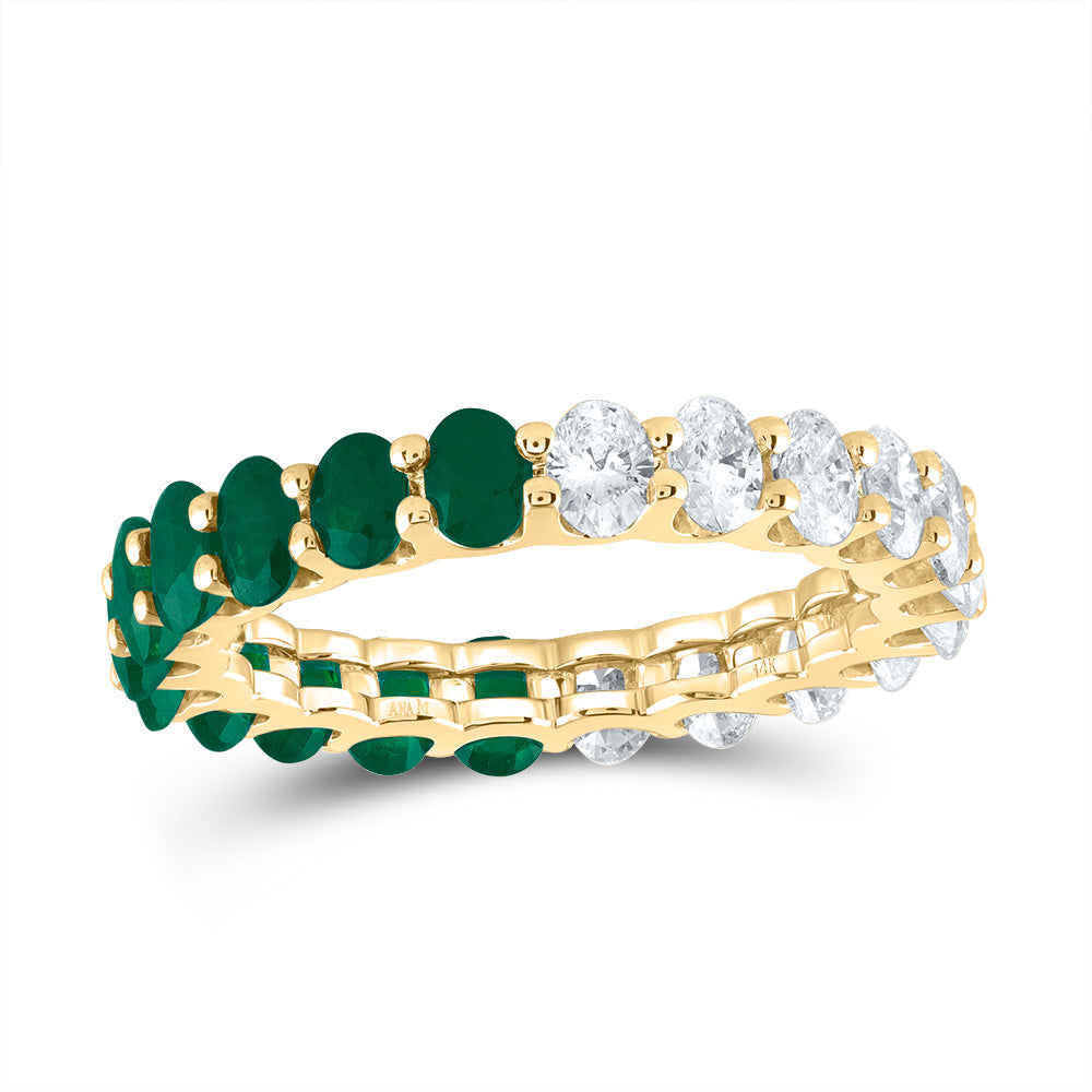 14kt Yellow Gold 1 1/2 Cttw Diamond Ana M and 1 7/8 Cttw Oval Emerald Natural Wedding Engagement Anniversary Gem Ring, Women Size: 5-9