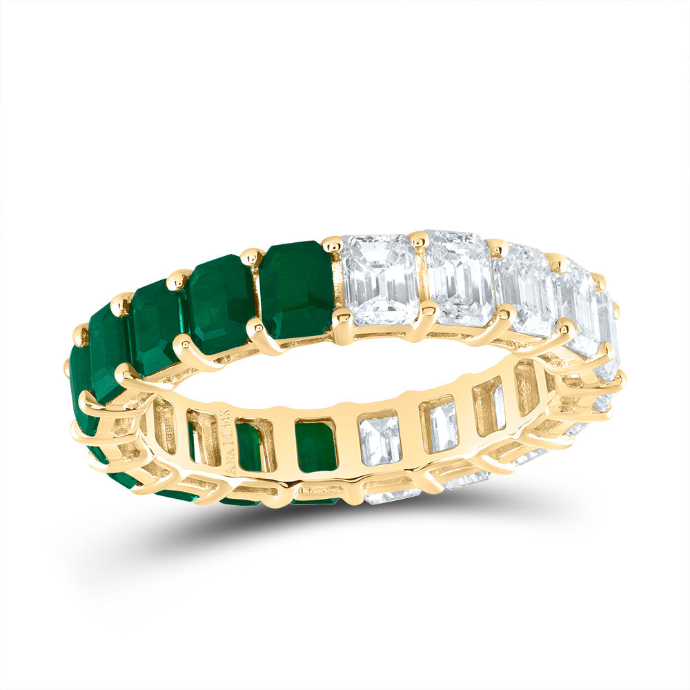 14kt Yellow Gold 2 3/8 Cttw Diamond Ana M and 1 7/8 Cttw Emerald Shape Emerald Natural Wedding Engagement Anniversary Gem Ring, Women Size: 5-9
